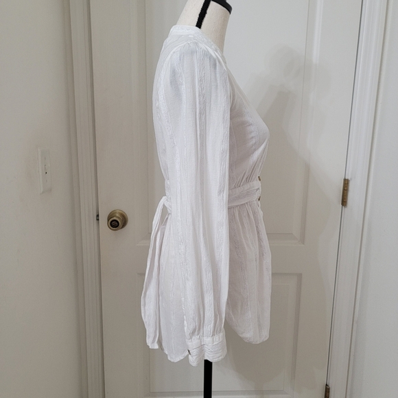 Anthropologie Size 4 White Tie Waist, Button Front Blouse - Picture 6 of 15